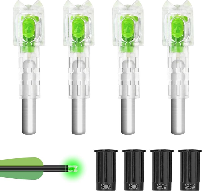 Omoojee Store 4PCS Lighted Nocks Universal Fit for Crossbow Bolts with .285”/.297”/.300”/.305” Bushings, High-Visibility LED Arrow Nocks, ON/Off Switch Included - Image 1